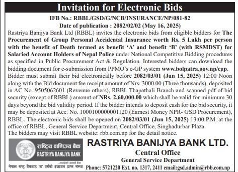 Invitation for Electronic Bids for The Procurement of Group Personal Accidental Insurance
