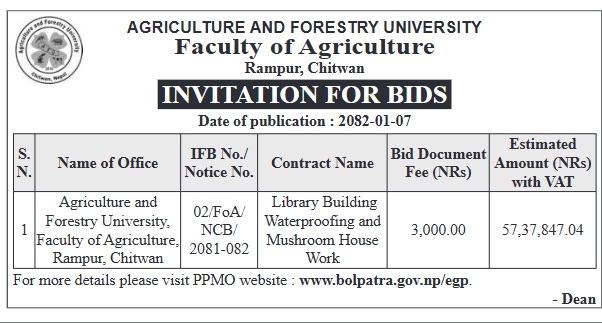 Invitation for Bids for Library Building Waterproofing and Mushroom House Work