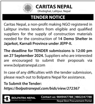 TENDER NOTICE for the Supply of Construction Materials