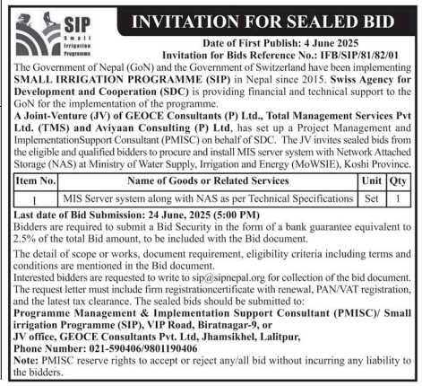 Invitation For Sealed Bids For Supply And Installation Of Mis Server System With Nas
