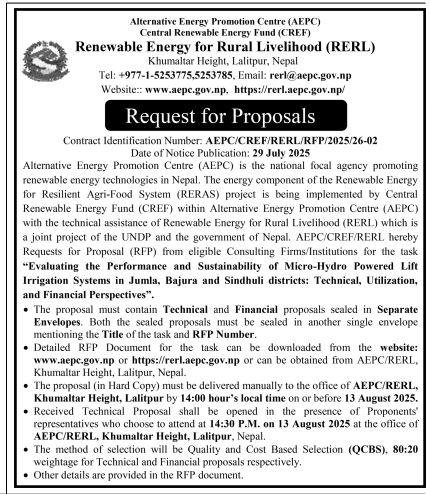 Invitation For Proposal For Evaluating The Performance And Sustainability Of Micro-hydro Powered Lift Irrigation Systems