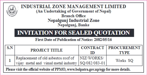 Invitation For Sealed Quotation For Replacement Of Old Asbestos Roof