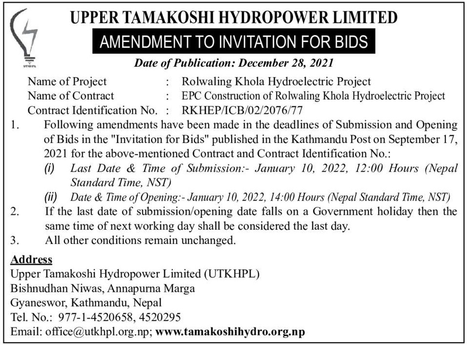 EPC Construction of Rolwaling Khola Hydroelectric Project