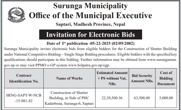 Invitation For Electronic Bids The Construction Of Shutter Building