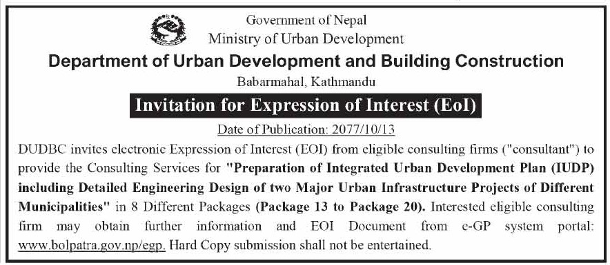 Preparation of Integrated Urban Development Plan (IUDP)