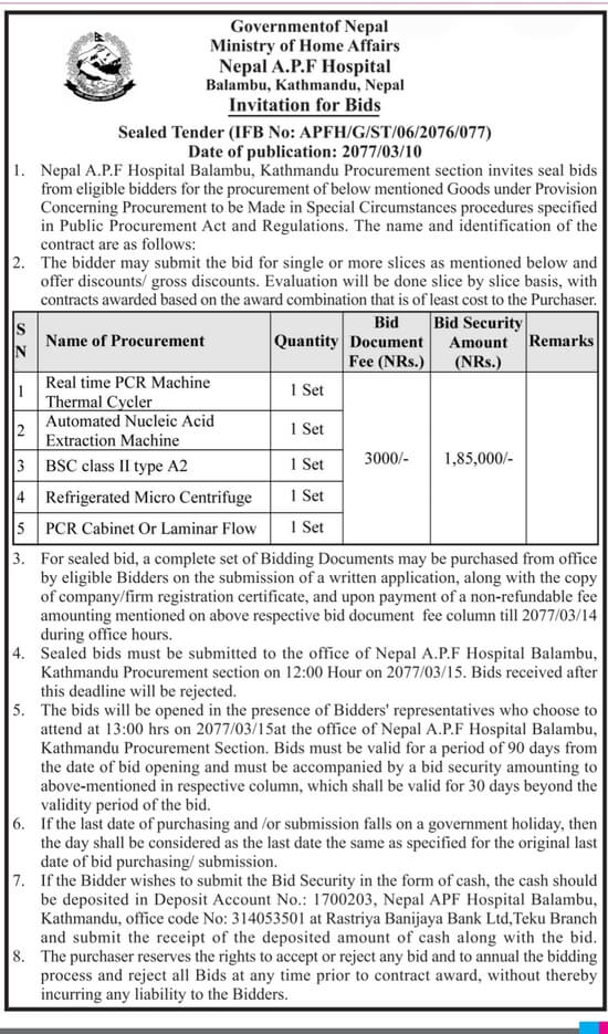 Procurement of Medical Equipment