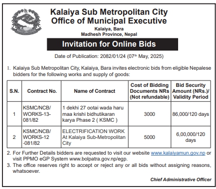 Invitation for Online Bids for Electrification Works
