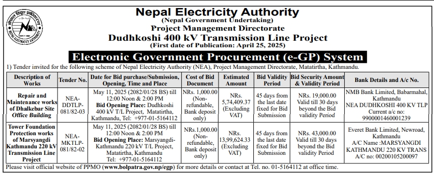 Invitation for Bids for Repair, Maintenance and Tower Foundation Works