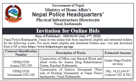 Invitation For Online Bid For Construction Of Office-cum-barrack And Monument Works