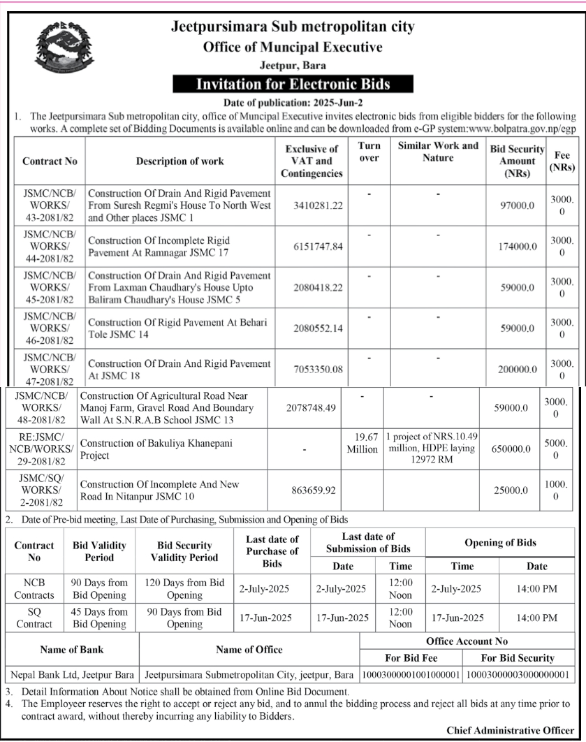 Invitation for Electronic Bids For Construction Works