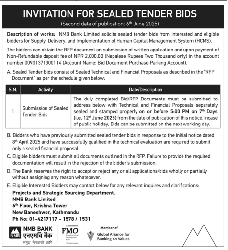 Invitation For Sealed Tender Bids For Upply, Delivery, And Implementation Of The Human Capital Management System