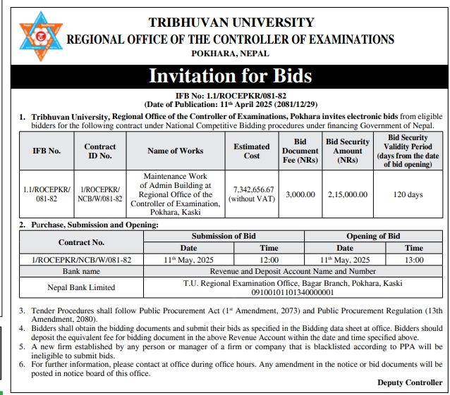 Invitation for Bids for Maintenance Work of Admin Building at Regional Office