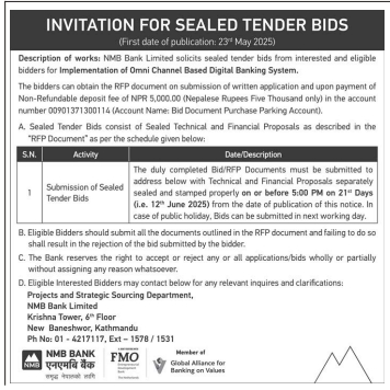 Invitation For Sealed Tender Bids For Supply And Delivery Of Goods