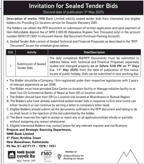 Invitation for Sealed Tender Bids for Providing Co-location service for Disaster Recovery (DR)