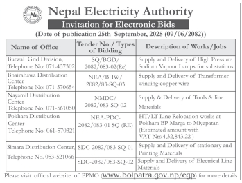 Invitation For Bid For Supply And Works Under Nepal Electricity Authority