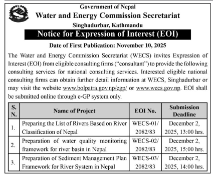 Invitation For Expression Of Interest (EOI) For National Consulting Services – Water And Energy Commission Secretariat (WECS)