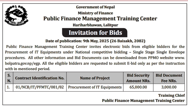 Invitation for Bids for Procurement of IT Equipment