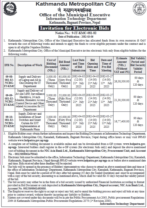 Invitation For Electronic Bids For Supply And Delivery Of IT Equipment