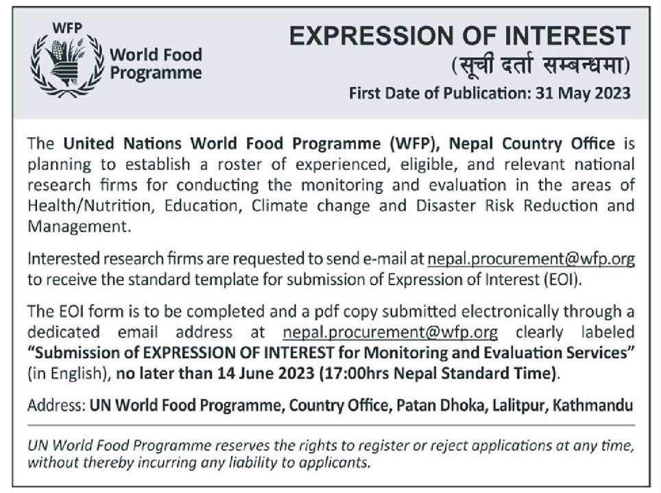 "Submission of EXPRESSION OF INTEREST for Monitoring and Evaluation Services"