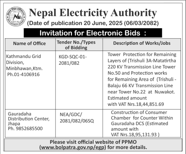 Invitation for Electronic Bids For Tower Protection and Construction Works