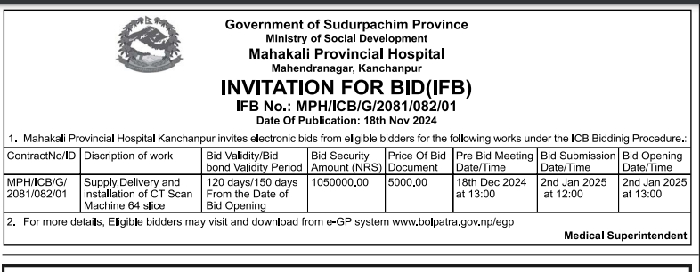 Invitation for Bid for Supply, Delivery and Installation of CT Scan Machine 64 Slice