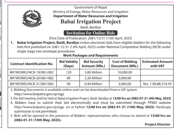 Invitation for Online Bids for Various Works