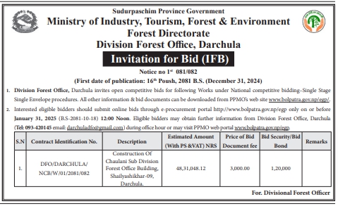 Invitation for Bid for Construction of Chaulani Sub Division Forest Office Building