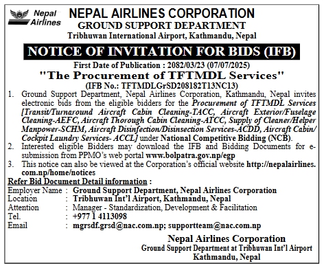 Invitation For Bids For Procurement Of Aircraft Cleaning And Support Services