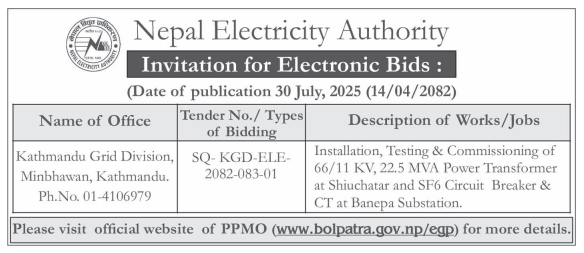 Invitation For Electronic Bids For Installation And Commissioning Of Power Transformer And Equipment