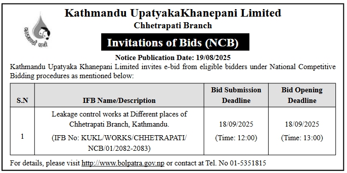 Invitation For Bids For Leakage Control Works At Different Places