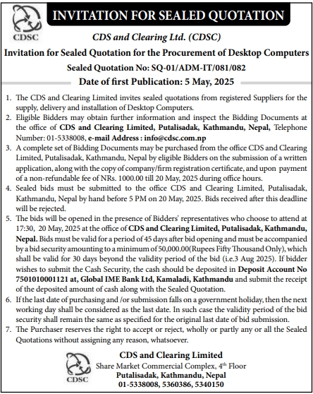 Invitation for Sealed Quotation for the Procurement of Desktop Computers