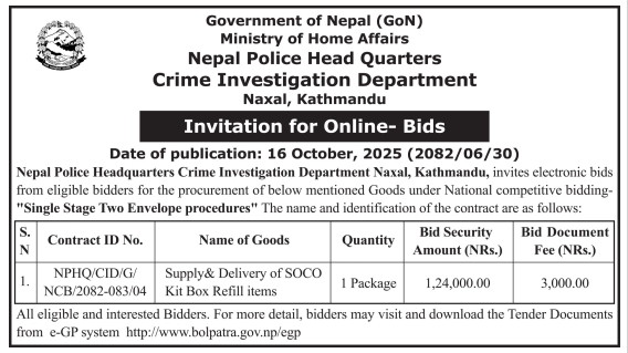 Invitation For Electronic Bids For Supply & Delivery Of Soco Kit Box Refill Items