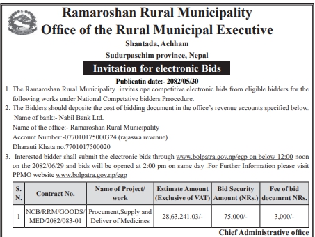 Invitation for Electronic Bids For Ramaroshan Rural Municipality