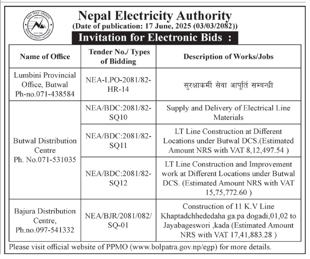Invitation For Electronic Bids For Supply, Construction, And Security Services
