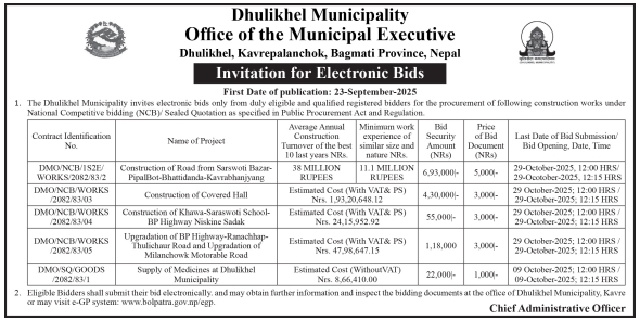 Invitation For Electronic Bids For Construction Works
