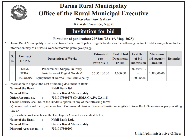 Invitation for Bid for Procurement, Supply, Delivery, Installation of Digital Goods and Equipment