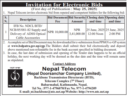Invitation For Electronic Bids For Supply And Delivery Of ADSS Optical Cable Accessories