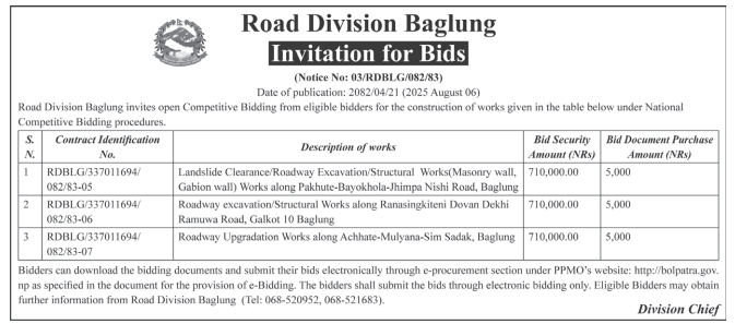 Invitation For Bids For Roadway And Structural Works