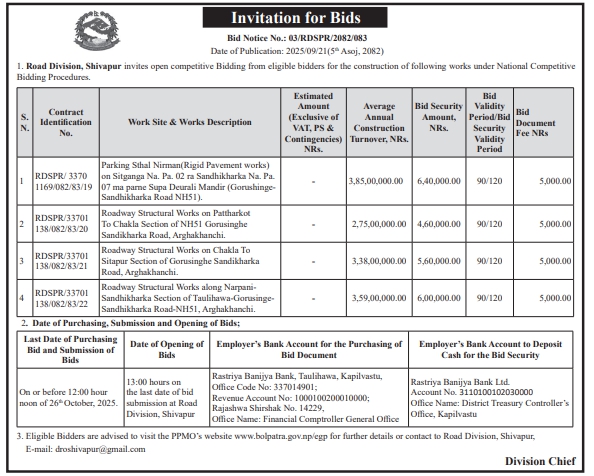 Invitation For Bids For Construction Works Along Gorusinghe
