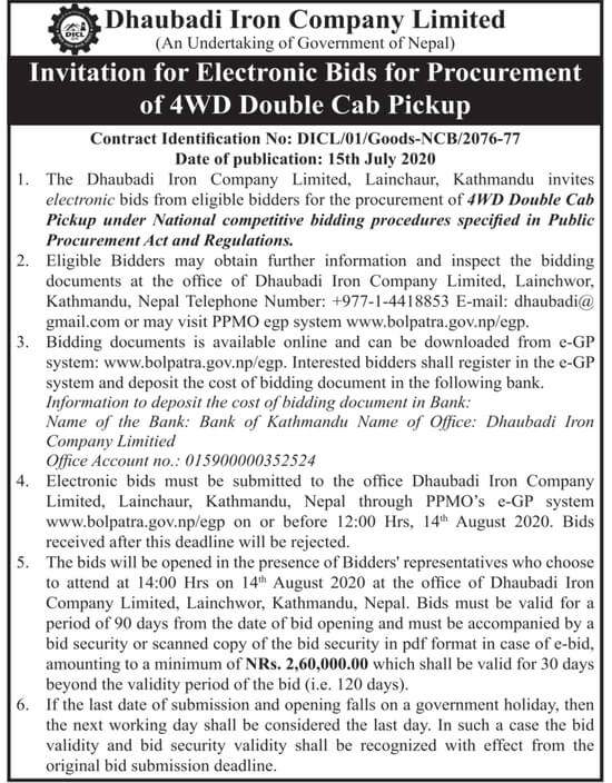 Procurement of 4WD Double Cab Pickup