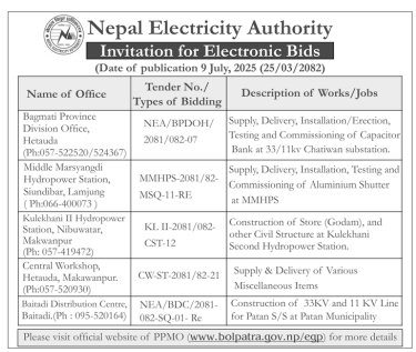 Invitation For Electronic Bids For Nepal Electricity Authority