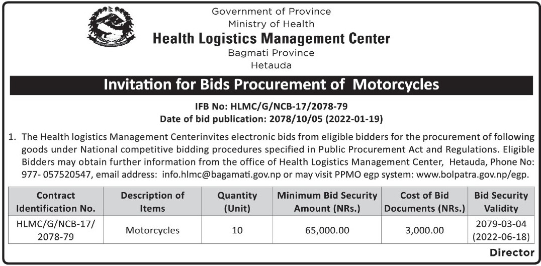 Procurement of Motorcycles