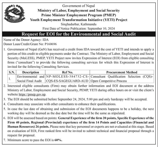 Request for EOI for the Environmental and Social Audit