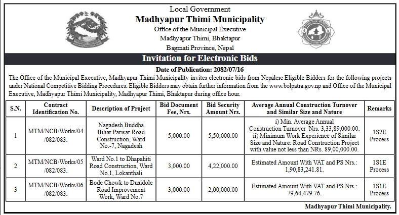Invitation For Electronic Bids For Road Construction And Improvement Projects