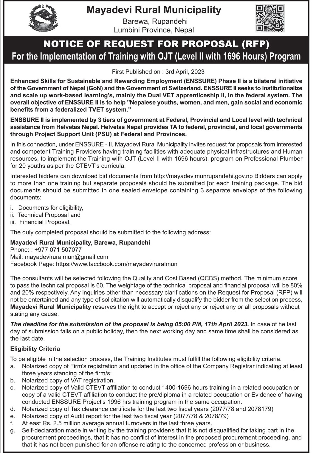 For the Implementation of Training with OJT (Level II with 1696 Hours) Program