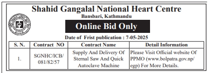 Online Bid Only for Supply And Delivery Of Sternal Saw And Quick Autoclave Machine