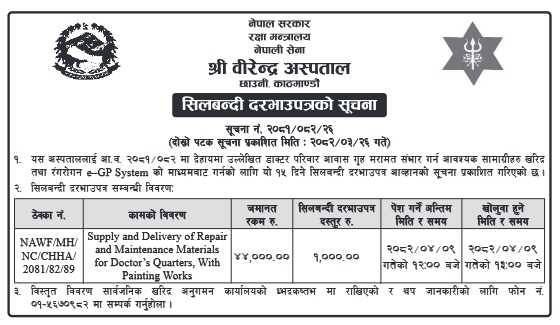 सुरेश वाग्ले स्मृति क्यान्सर केन्द्रका लागि रेडियोथेरापी मेसिन खरिदसम्बन्धी सिलबन्दी प्रस्ताव आह्वान