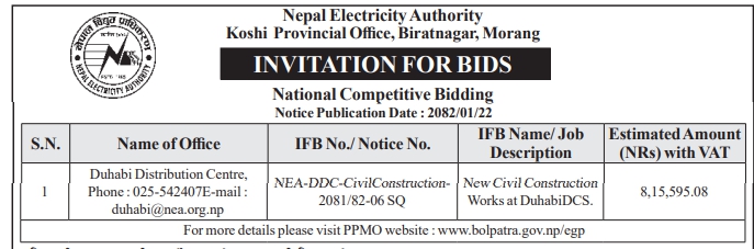Invitation for Bids for New Civil Construction Works