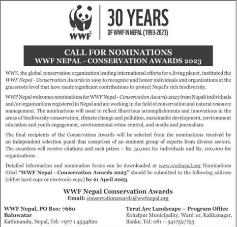 WWF NEPAL - CONSERVATION AWARDS 2023
