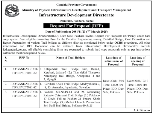 Request For Proposal for Construction of Trail Bridges